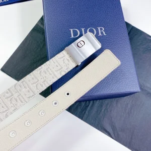 Luxury Mens Belts Dior Mens White Dior Oblique Belts 34MM A191PP240 AA164491