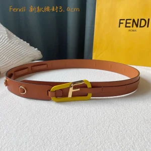 Fendi F Logo Leather Belt Tan 30MM 