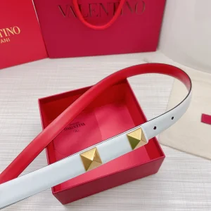 Luxury Womens Belts Valentino Roman Stud Leather Belt in White 20MM A191PP240 AA168208