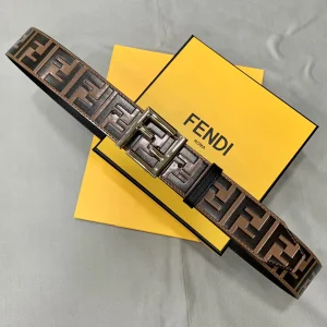 Fendi FF Embossed Leather Belt Brown 38MM 
