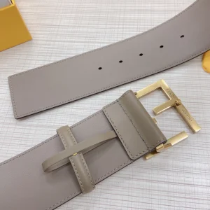 Luxury Womens Belts Fendi FF Logo Buckle Leather Belt in Gray 60MM A175PP340 AA169611