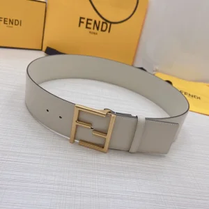 Luxury Womens Belts Fendi FF Logo Buckle Leather Belt in White 60MM A175PP340 AA169612