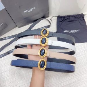 Luxury Womens Belts Saint Laurent Cabochon Buckle Leather Belt 25MM A175PP240 AA172004