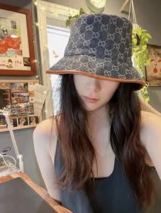 Luxury Womens Hat Gucci GG Canvas Bucket Hat in Blue A155PP280 AA171979