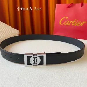 Cartier Logo Buckle Leather Belt Black 35MM 