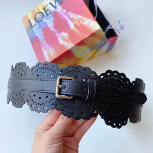Loewe Black Leather Wide Belt 70MM 