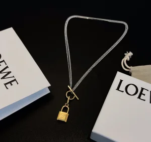Loewe Padlock Pendant Necklace Gold 