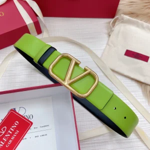 Valentino Vlogo Leather Belt Green Black 40MM 