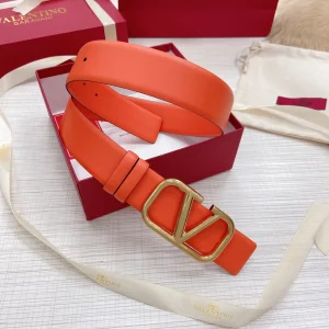 Replica Womens Belts Valentino Vlogo Leather Belt in Orange 40MM A175PP240 AA183360