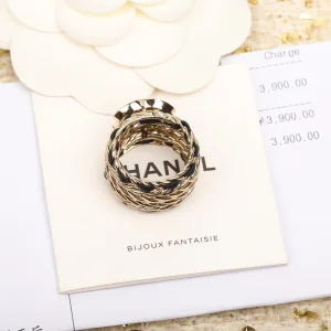 Replica Womens Jewelry Chanel Crystal CC Gold Chain Leather Rings A152PP180 AA185602