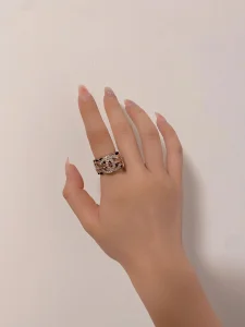 Replica Womens Jewelry Chanel Crystal CC Gold Chain Leather Rings A152PP180 AA185602