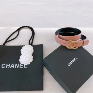 Replica Womens Belts Chanel CC Logo Pink Black Leather Belt 30MM A175PP240 AA187094