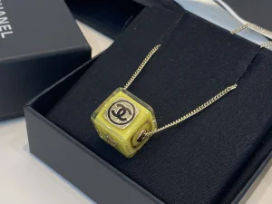 Chanel Dice Pendant Necklace Yellow 