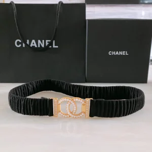 Chanel Pearl CC Logo Canvas Belt BlackXL 30MM 