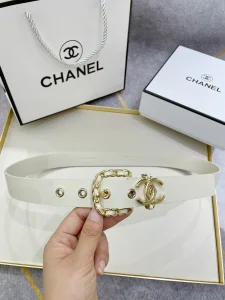 Chanel CC Logo Leather Belt White 30MM 