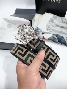 Versace Medusa Buckle Printed Nylon Belt Black 