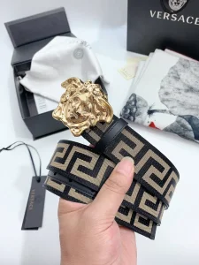 Versace Medusa Buckle Printed Nylon Belt Black 