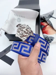 Versace Medusa Buckle Printed Nylon Belt Blue 