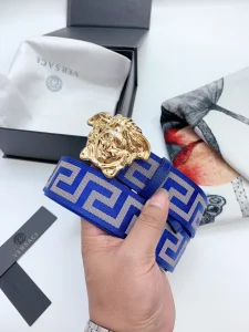 Versace Medusa Buckle Printed Nylon Belt Blue 
