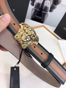 Essenceofluxury Mens Belts Versace Medusa Leather Belt in Brown Gray 40MM A175PP240 AA196582