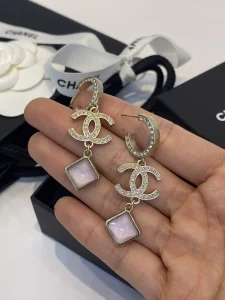 Chanel Crystals CC Logo Pendant Earrings 