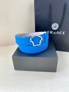 Versace Palazzo Medusa Leather Belt Blue 40MM 