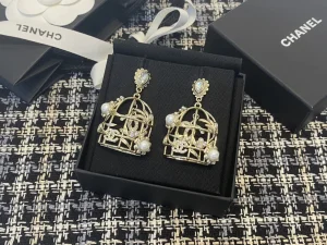 Essenceofluxury Womens Jewelry Chanel Gold Birdcage Pendant Earrings AB9631 A39PP280 AA199487