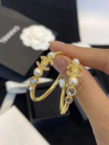 Chanel Crystals CC Pearl Gold Earrings 