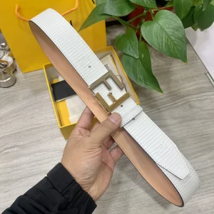 Fendi FF Logo Buckle White Leather Belt 38MM 