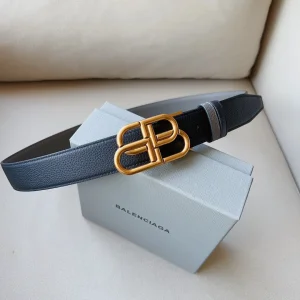 Balenciaga BB Leather Belt Black Gray 34MM 