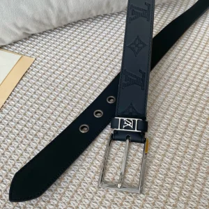 Essenceofluxury Mens Belts Louis Vuitton Vendome Leather Belt in Black 35MM A175PP240 AA201883