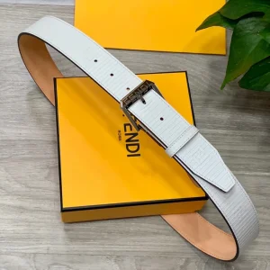 Fendi White Leather Belt 38MM