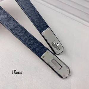 Hermes Kelly 18 Leather Belt Blue 18MM