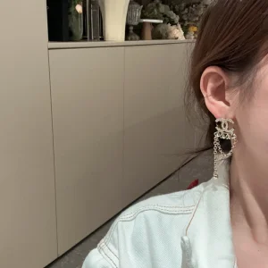 Chanel Crystal CC Hearts Earrings