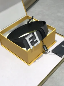 Fendi FF Logo Black Leather Belt 38MM