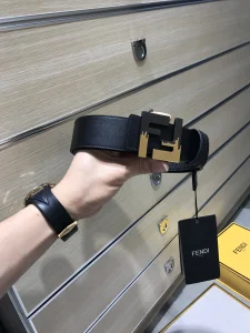 Fendi FF Logo Black Leather Belt 38MM