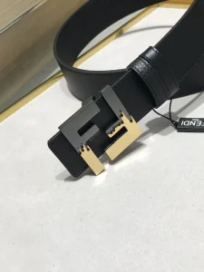 Fendi FF Logo Black Leather Belt 38MM