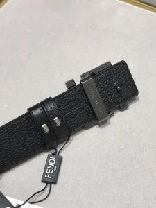 Fendi FF Logo Black Leather Belt 38MM