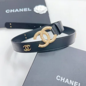 Chanel CC Logo Leather Belt Black 30MM