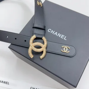 Chanel CC Logo Leather Belt Black 30MM