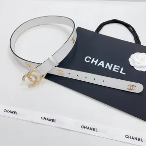 Chanel CC Logo White Leather Belt 30MM
