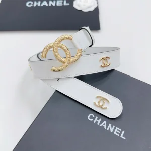 Chanel CC Logo White Leather Belt 30MM