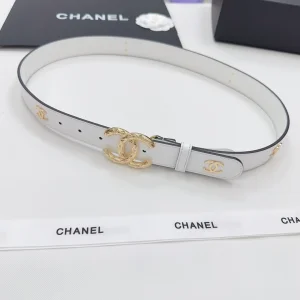 Chanel CC Logo White Leather Belt 30MM