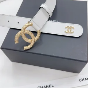 Chanel CC Logo White Leather Belt 30MM