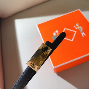 Hermes Thin Black Leather Belt 15MM