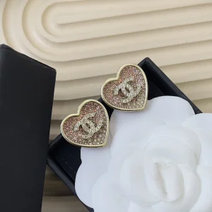 Chanel Crystal CC Heart Earrings