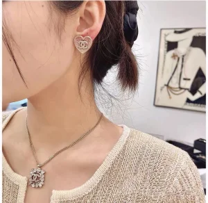 Chanel Crystal CC Heart Earrings