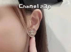 Chanel Crystal CC Heart Earrings