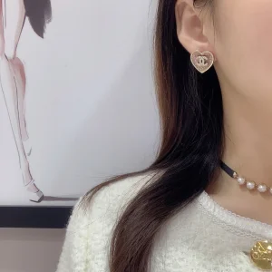 Chanel Crystal CC Heart Earrings