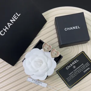 Chanel Crystal CC Heart Earrings